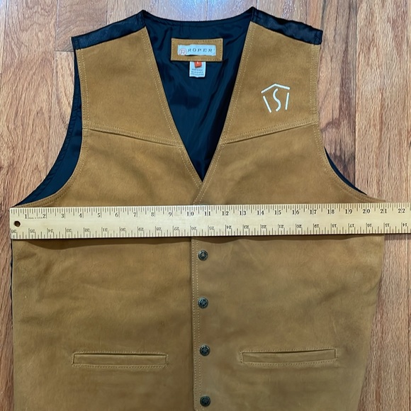 Roper Men’s Leather Vest Size Large 2Front Pockets Brown Snap Front Embroidered - Picture 5 of 13